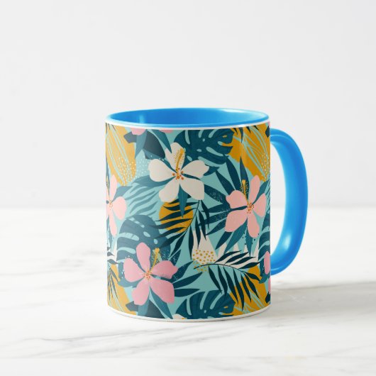 Mug Pattern tropical hibiscus (Devant droit)