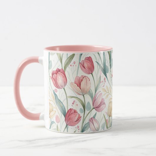 Mug Pattern Watercolor Modern Tulips (Gauche)