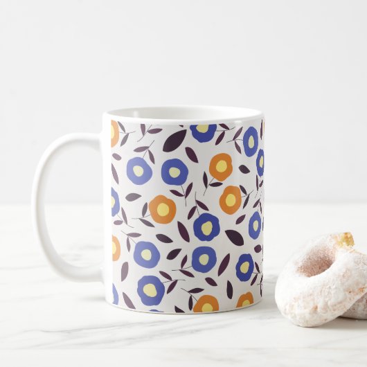 Mug Patters Vintage Blue et Orange Flower (Avec donut)