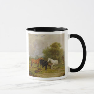 Mug Pâturage de chevaux : Juments et poulains dans un
