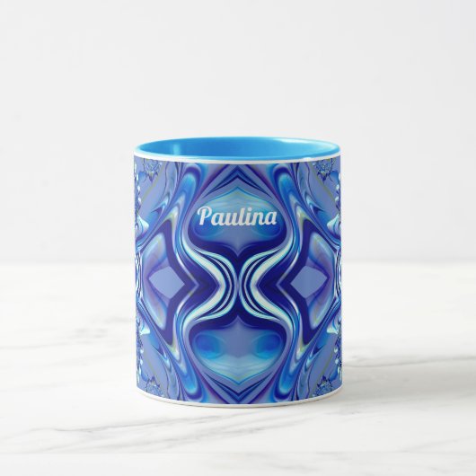 Mug PAULINA ~ Zany 3D Fractal ~ Nuances de bleu (Centre)