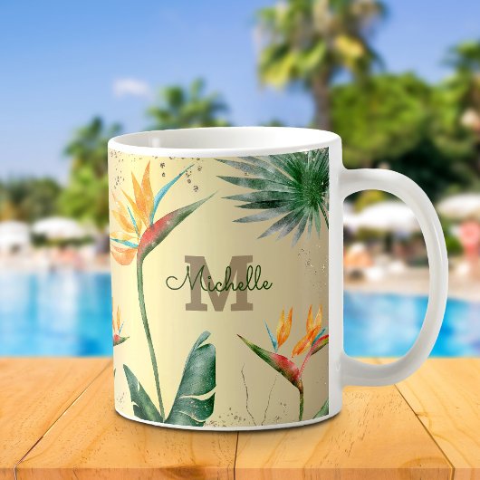 Mug Paume Tropical Or Foliage Floral Monogramme Script