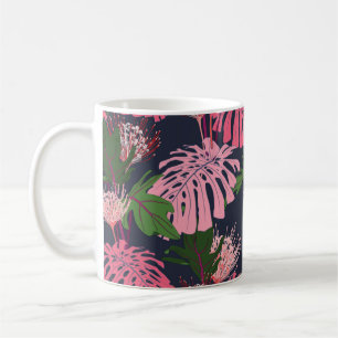 Mug Paume tropicale exotique vert et rose feuilles et 