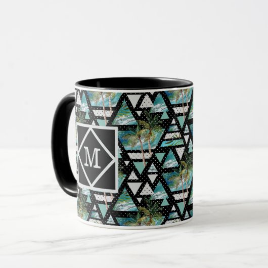 Mug Paumes géométriques abstraites et motif de vagues (Devant gauche)
