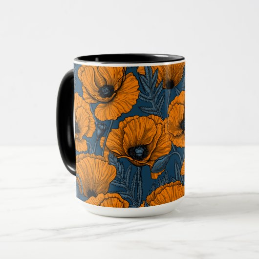 Mug Pavot orange sur bleu foncé (Devant gauche)