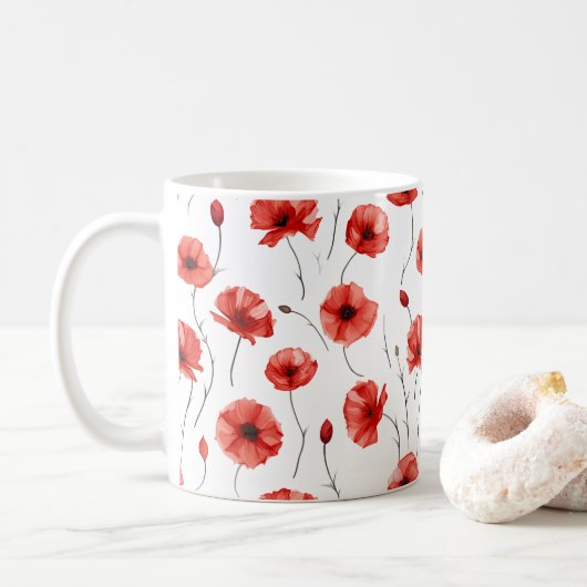 Mug Pavot Pressé Fleurs Aquarelle Style (Avec donut)