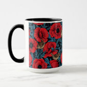 Mug Pavot rouge et brunes, feuilles bleus sur noir (Gauche)