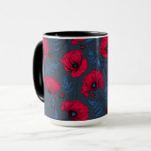Mug Pavot rouge et coccinelle bleu foncé (Devant gauche)
