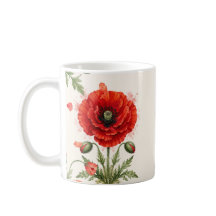 Pavot rouge floral monogramme aquarelle Fleur sauv