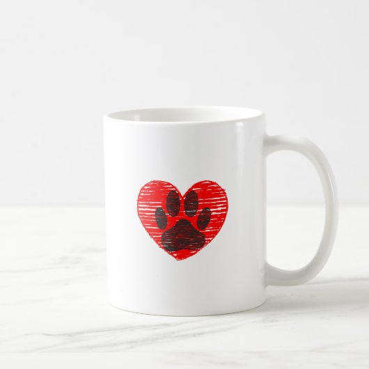 Mug Paw Chien Croquis Dans Le Coeur Rouge (Droite)