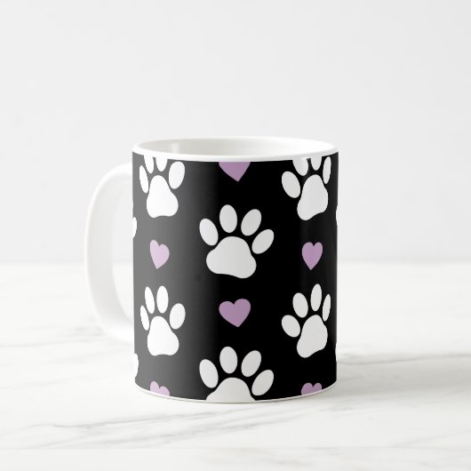 Mug Paw Motif, Chien Paws, White Paws, Lilac Hearts (Devant gauche)
