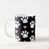 Mug Paw Motif, Chien Paws, White Paws, Lilac Hearts (Gauche)