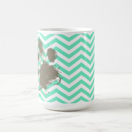 Mug Pawprint drôle sur Chevron bleu vert (Centre)