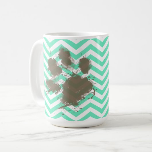 Mug Pawprint drôle sur Chevron bleu vert (Devant gauche)