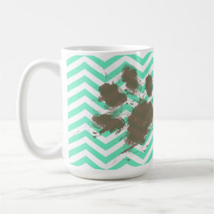 Mug Pawprint drôle sur Chevron bleu vert