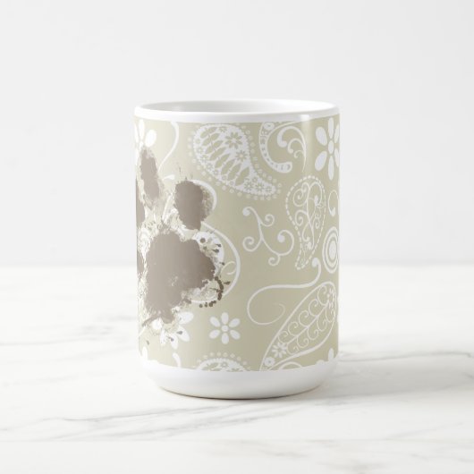 Mug Pawprint drôle sur Ecru Paisley (Centre)