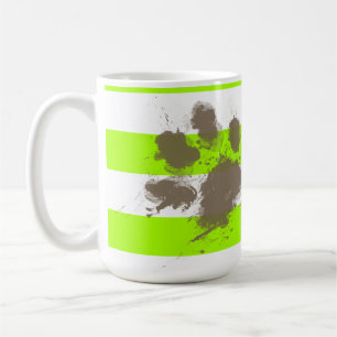 Mug Pawprint drôle sur les rayures électriques de vert