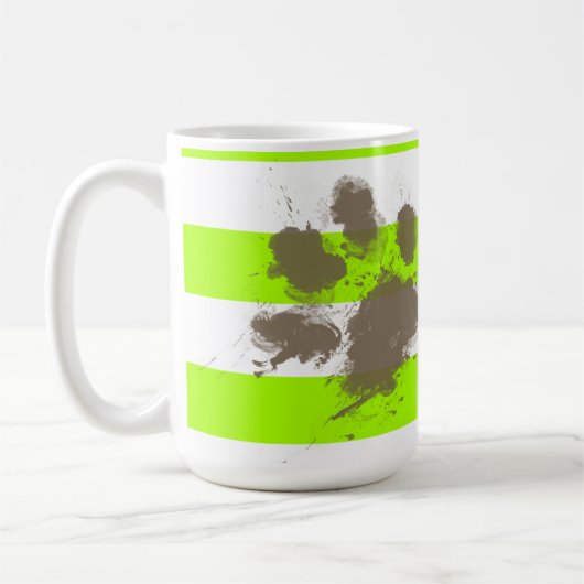 Mug Pawprint drôle sur les rayures électriques de vert (Gauche)
