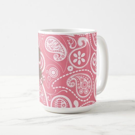 Mug Pawprint mignon rougissent dessus Paisley rose (Devant droit)