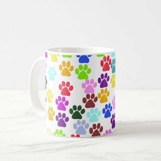 Mug Paws colorés, Motif Paw, Paws de chien, Empreintes (Devant gauche)