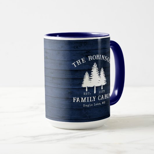 Mug Pays Rustique Famille Cabines Arbres Bleu Bois Gra (Devant droit)