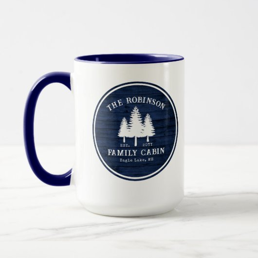 Mug Pays Rustique Famille Cabines Arbres Bleu Bois Gra (Gauche)