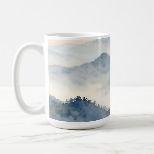 Mug Paysage aquarelle de montagne brumeuse (Gauche)