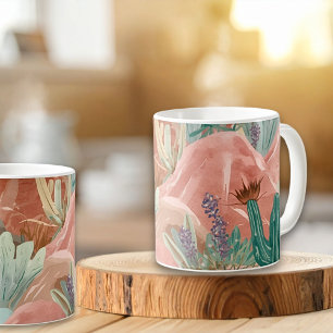 Mug Paysage aquarelle désert fleuri rose