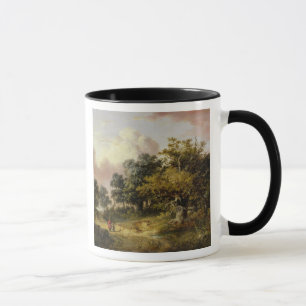 Mug Paysage boisé avec la femme et l'enfant marchant