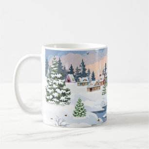 Mug Paysage de Noël d'hiver avec maison enneigée