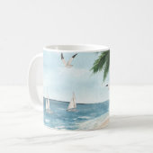 Mug Paysage de plage avec voiliers Aquarelle Bleu (Devant gauche)