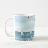 Mug Paysage de plage avec voiliers Aquarelle Bleu (Gauche)