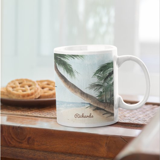 Mug Paysage de plage avec voiliers Aquarelle Bleu