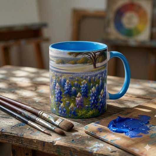 Mug Paysage de prairie aux bleuets du Texas