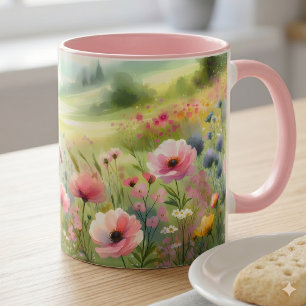 Mug Paysage de prairie de fleurs sauvages pastel