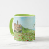 Mug Paysage de terrain de pavot peinture aquarelle (Devant gauche)