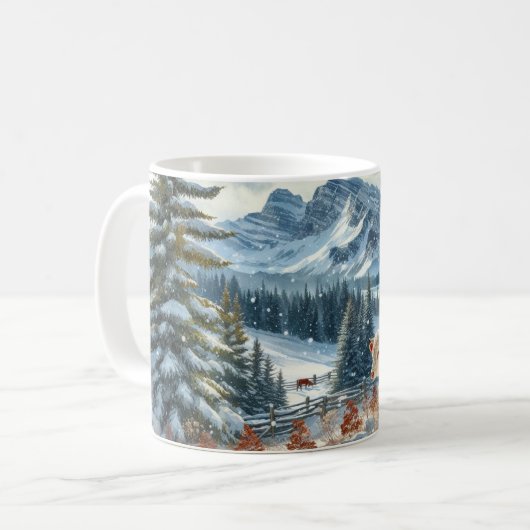 Mug Paysage hivernal avec des vaches pâturant dans la  (Devant gauche)