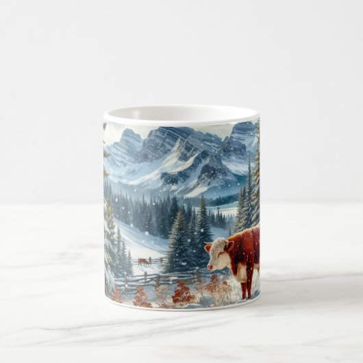 Mug Paysage hivernal avec des vaches pâturant dans la  (Centre)