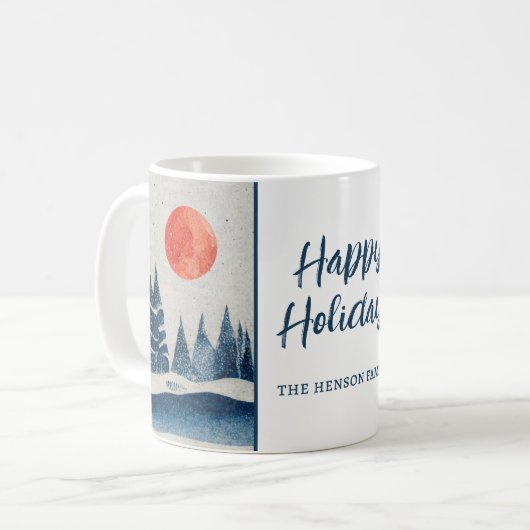 Mug Paysage hivernal forêt lune bleu marine dessin (Devant gauche)