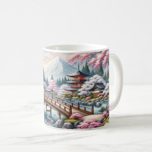 Mug Paysage japonais avec Pont, Koi et Sakura (Devant droit)