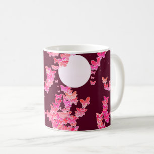 Mug Paysage lunaire aux papillons - rose, bordeaux