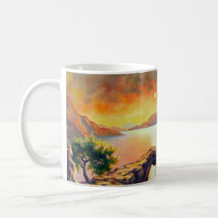 Mug Paysage marin avec l'éruption du volcan, huile sur