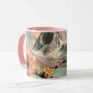 Mug Paysage montagneux surréaliste avec des fleurs en