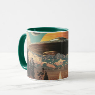 Mug Paysage surréaliste avec route, OVNI et Saturne