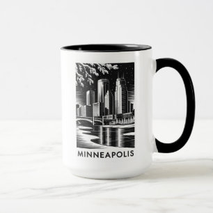 Mug Paysage urbain de Minneapolis noir et blanc en gra