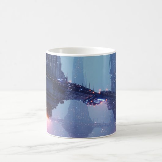 Mug Paysage urbain futuriste avec des structures flott (Centre)