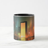 Mug Paysage urbain futuriste avec reflets néon (Centre)