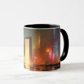 Mug Paysage urbain futuriste avec reflets néon (Devant droit)
