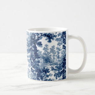 Mug Paysage vintage du chalet Toile-Bleu & Blanc