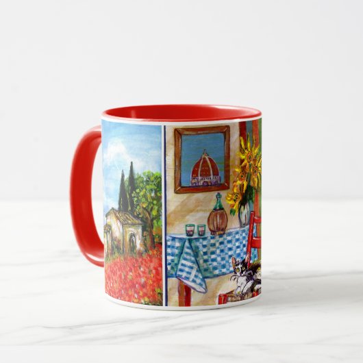 MUG PAYSAGES TOSCANES, CUISINE, SOUFFLE, CHAT ET VIN (Devant gauche)
